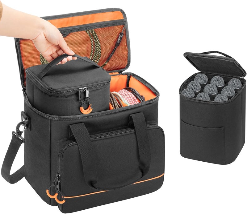 PGmoon 9 Slots Wireless Microphone Case, Travel Bag for Handheld Mic System, Carrying Case for Singing, Karaoke, Party (Patent Design) - Image 1